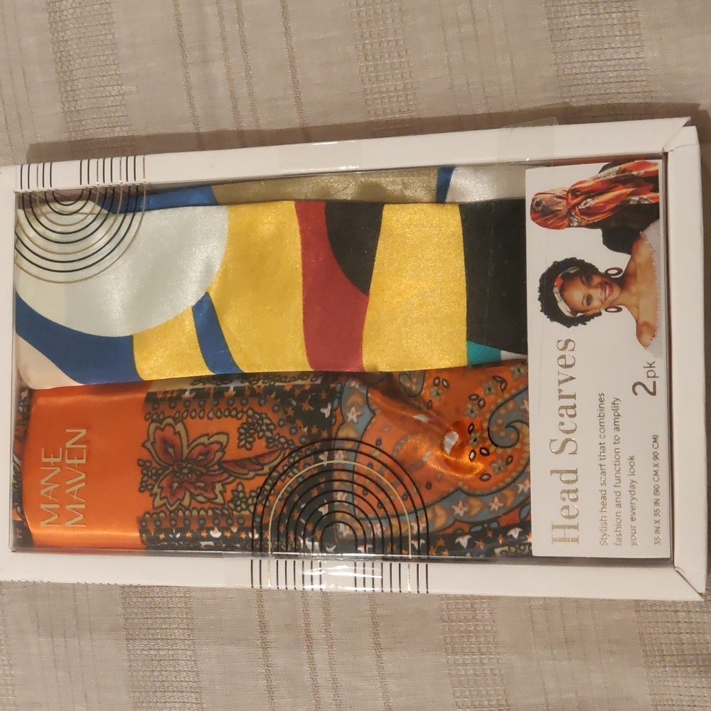 New! Maven 35"x35" Colorful Patterned Stylish & Functional Head Scarves 2-Piece